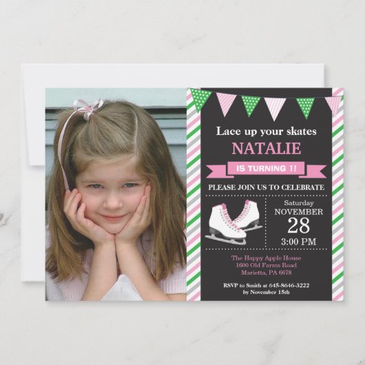 IJsschaatsen verjaardagsuitnodiging 1e verjaardags Kaart (Voorkant)