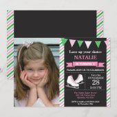 IJsschaatsen verjaardagsuitnodiging 1e verjaardags Kaart (Voorkant / Achterkant)