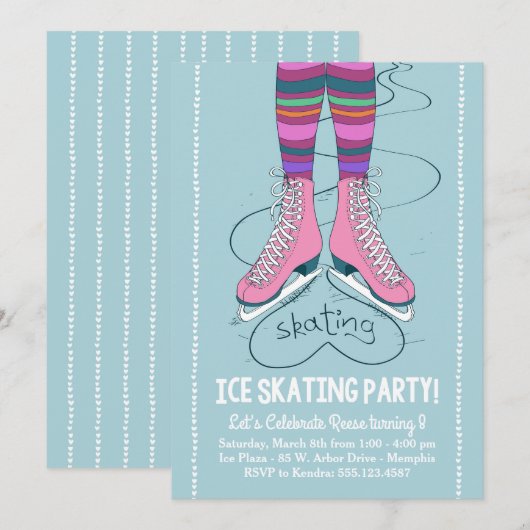 IJsschaatsen verjaardagsuitnodiging - I Heart Skat Kaart (Voorkant / Achterkant)