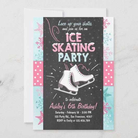 IJsschaatsen Verjaardagsuitnodiging Schaats Winter Kaart (Voorkant)