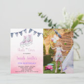 IJsschaatsen verjaardagsuitnodigingen met foto Kaart (Staand voorkant)