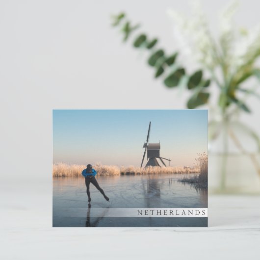 IJsschaatsen voorbij windmolen en briefkaart van r (Staand voorkant)