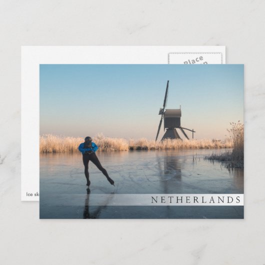 IJsschaatsen voorbij windmolen en briefkaart van r (Voorkant / Achterkant)
