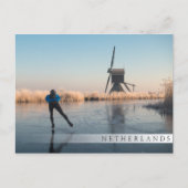 IJsschaatsen voorbij windmolen en briefkaart van r (Voorkant)