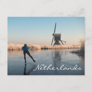 IJsschaatsen voorbij windmolen en briefkaart voor