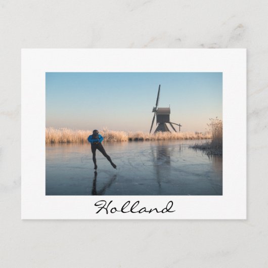 IJsschaatsen voorbij windmolen en riet wit briefka Briefkaart (Voorkant)