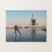 IJsschaatsen voorbij windmolen en rietpuzzel Legpuzzel (Horizontaal)