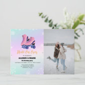 IJsschaatsen Winter Twin Birthday Schaats op over Aankondiging (Staand voorkant)