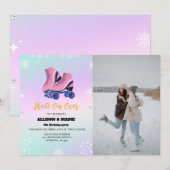 IJsschaatsen Winter Twin Birthday Schaats op over Aankondiging (Voorkant / Achterkant)