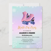 IJsschaatsen Winter Twin Birthday Schaats op over Aankondiging (Voorkant)