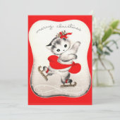 ijsschaatsen Witte kerstkat Feestdagenkaart (Staand voorkant)