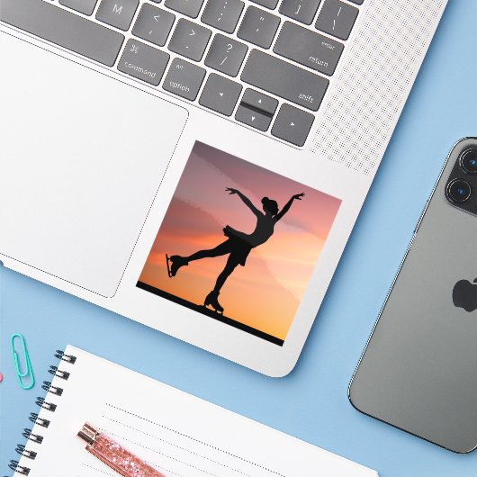 IJsschaatser Silhoutte Sticker (Laptop met iPhone)