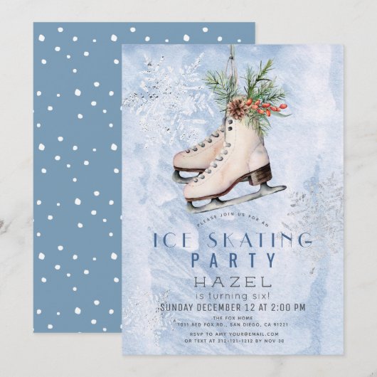 IJsschaatsfeest Bevroren Sneeuwvlok Verjaardag Kaart (Voorkant / Achterkant)