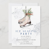 IJsschaatsfeest Bevroren Sneeuwvlok Witte Verjaard Kaart (Voorkant)