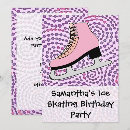 IJsschaatsfeest, roze Schaats Kaart (Voorkant / Achterkant)