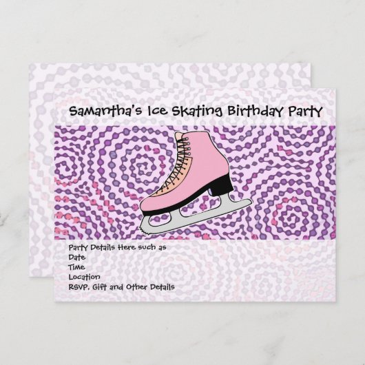 IJsschaatsfeest, roze Schaats Uitnodiging Briefkaart (Voorkant / Achterkant)
