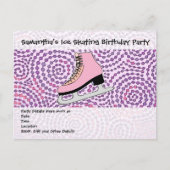 IJsschaatsfeest, roze Schaats Uitnodiging Briefkaart (Voorkant)