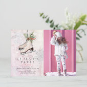 IJsschaatsfeest Sneeuwvlok Roze Verjaardag Foto Kaart (Staand voorkant)