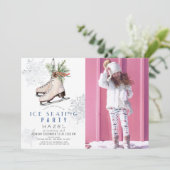 IJsschaatsfeest Sneeuwvlok Wit Verjaardagsfoto Kaart (Staand voorkant)