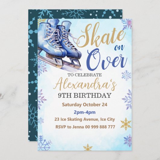 IJsschaatsfeest Verjaardag Winterfeest Kaart (Voorkant / Achterkant)