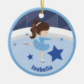  ijsschaatsmeisje gepersonaliseerde blauwe kerst keramisch ornament (Voorkant)
