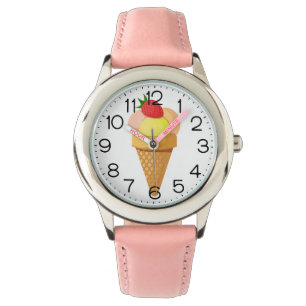 ijsschelpen en aardbei in wafelkegel horloge