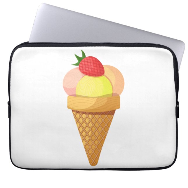 ijsschelpen en aardbei in wafelkegel laptop sleeve (Voorkant)