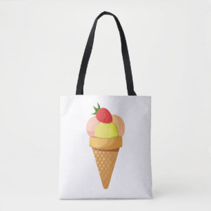 ijsschelpen en aardbei in wafelkegel tote bag