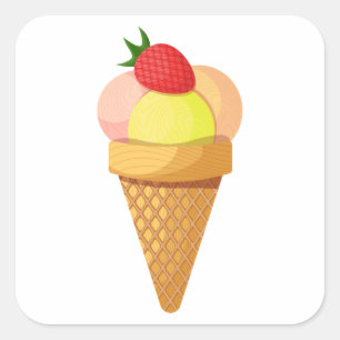 ijsschelpen en aardbei in wafelkegel vierkante sticker