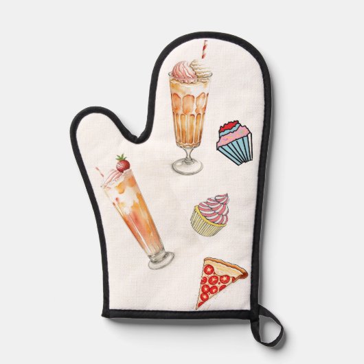 Ijssoda, cupcakes, lekkere pizza ovenhandschoen ovenwant (Voorkant)
