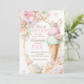 Ijsverjaardag, Roze ijs vintage Kaart (Staand voorkant)