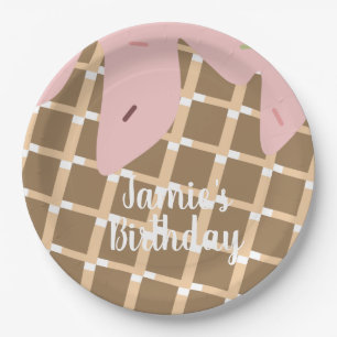 IJsvlak ijscake verjaardag wafel roze Papieren Bordje