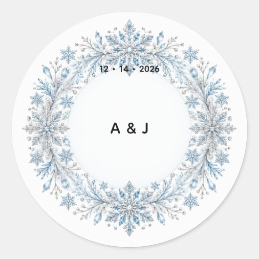 Ijsvlok Winter Bruiloft Monogram Sticker (Voorkant)