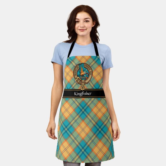 Ijsvogel Crest over Schotse Ruit Apron Schort (Gedragen)