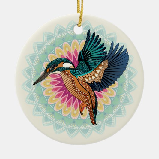 ijsvogel-mandala keramisch ornament (Voorkant)