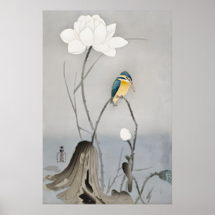 IJsvogel met Lotusbloem Japanse Fijne Kunst Poster