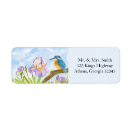  IJsvogel met paarse irissen retouradres  Etiket