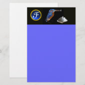 IJsvogel MONOGRAM, Blauwe saffier, Zwart Briefpapier (Voorkant / Achterkant)