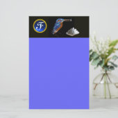 IJsvogel MONOGRAM, Blauwe saffier, Zwart Briefpapier (Staand voorkant)