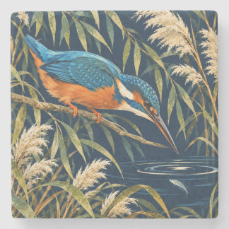 IJsvogel & Riet Blauwe Oranje Visvogel Stenen Onderzetter