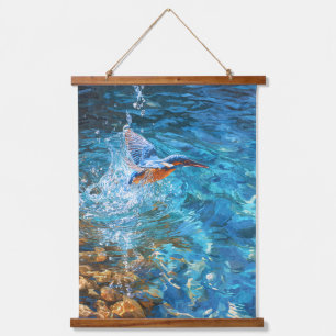 IJsvogel Splash Heldere Blauwe Water Kunst Hangend Wandkleed