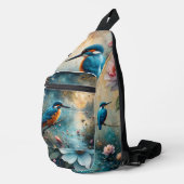 IJsvogel vogel boven water en Rozen Sling Bag (Rechterhoek)