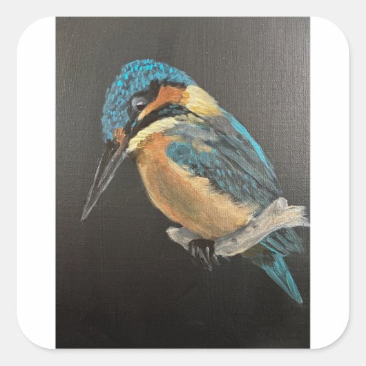 Ijsvogel Vogel Fijne Kunstmok Vierkante Sticker (Voorkant)