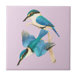 Ijsvogel Vogels Aquarel Roze Tegeltje