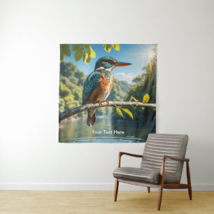 IJsvogel Wilde Vogel aan de Rivier Natuur Wandkleed