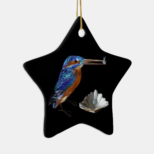 IJsvogel ,zeeschelpen blauwe saffier ster monogram Keramisch Ornament (Rechts)