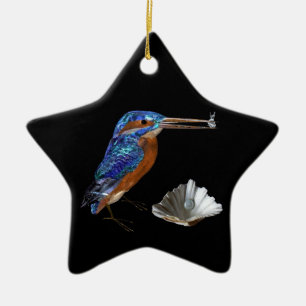 IJSVOGEL, ZEESCHELPEN BLAUWE SAPPHIERE STER MONOGR KERAMISCH ORNAMENT