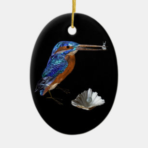 IJSVOGEL, ZEESCHELPJES BLAUWE SAPPHIER HART MONOGR KERAMISCH ORNAMENT