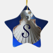 IJSVOGEL, ZEESCHELPJES BLAUWE SAPPHIERE STER MONOG KERAMISCH ORNAMENT (Achterkant)