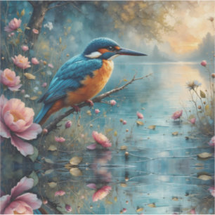 IJsvogel zweeft boven water roze bloemen Sticker